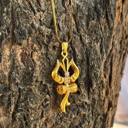 Trishul Om and Damru pendant with chain