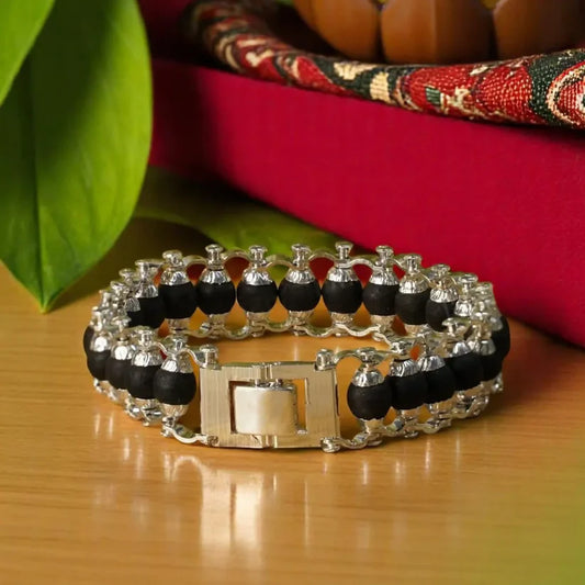 Combo offer Silver-Plated Karungali Chain Bracelet - Made from Natural Ebony Wood
