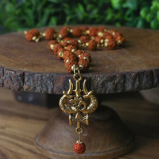 Gold Plated Rudraksha Lord Shiva Trishool Necklace